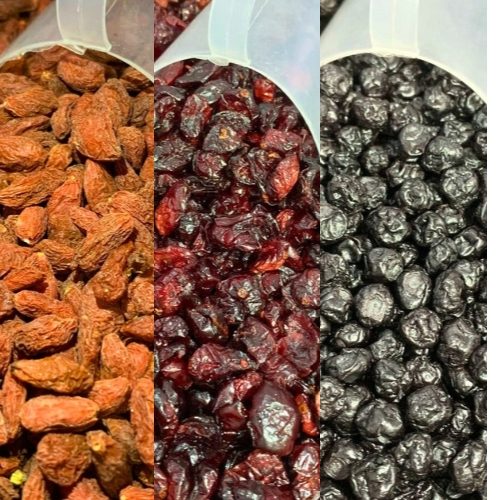 cranberry, blueberry e gojiberry